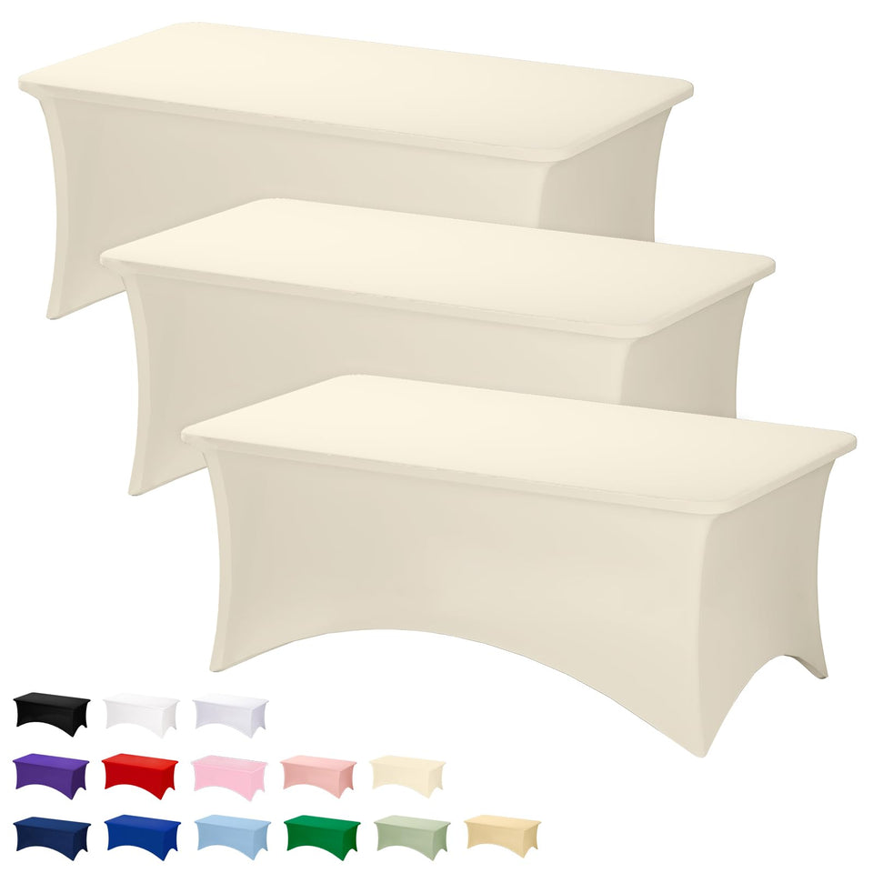 Fixwal ivory 6ft tablecloth fit on a table for a clean, wrinkle-free look.
