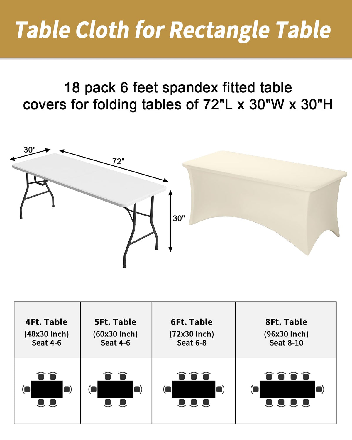 Fixwal ivory rectangular 6ft tablecloth shown on a folding table with precise fit.