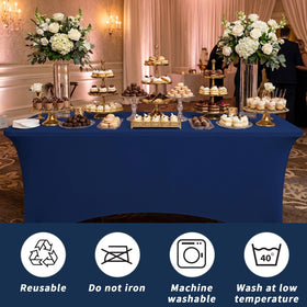 Fixwal navy blue tablecloth set along a buffet line