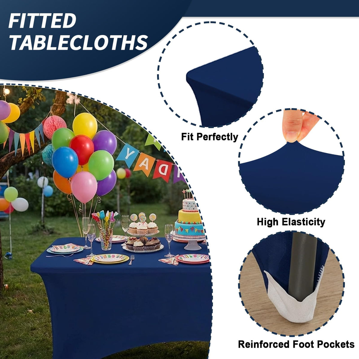 Fixwal navy blue tablecloth at a wedding decor setup
