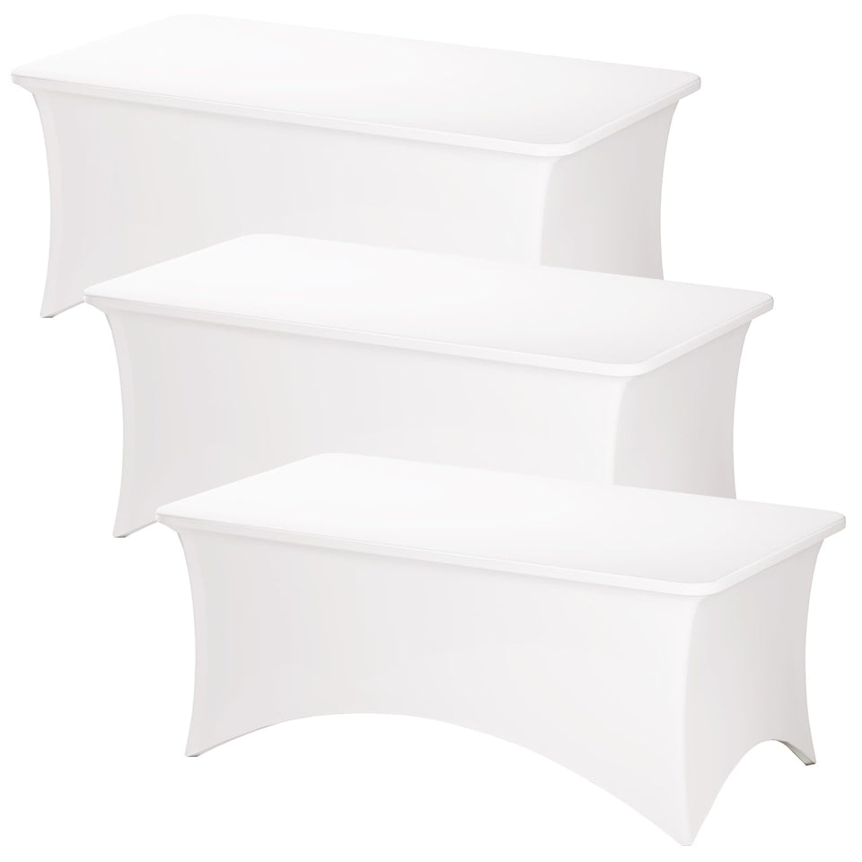 Fixwal pearl white tablecloth fitted to a 6ft rectangle for a clean, professional look.
