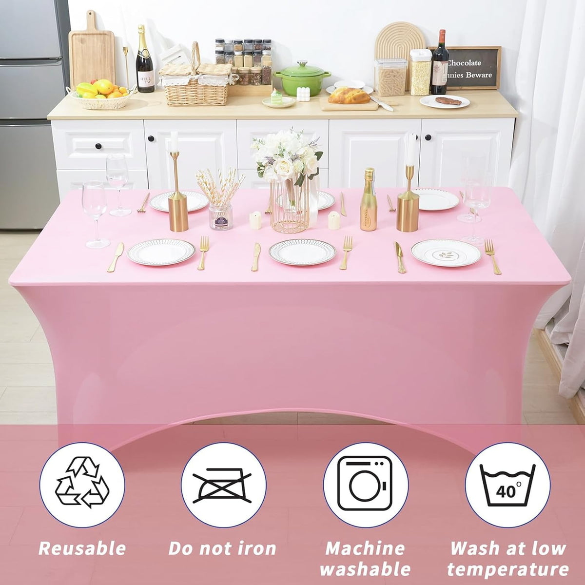 Fixwal pink cover ideal for weddings, buffets, and trade shows.