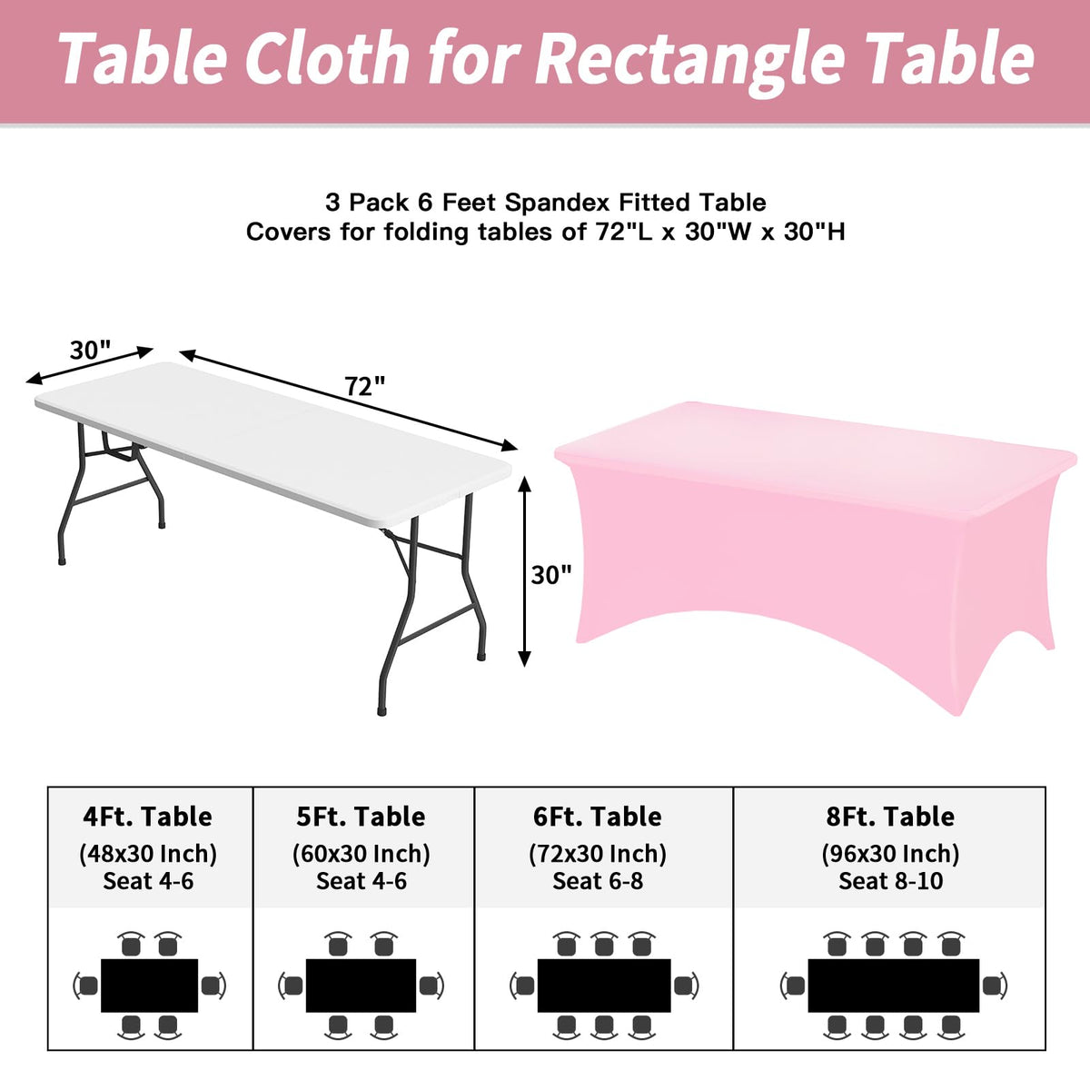 Fixwal rectangle tablecloth 6ft offers wrinkle resistance and professional lines.