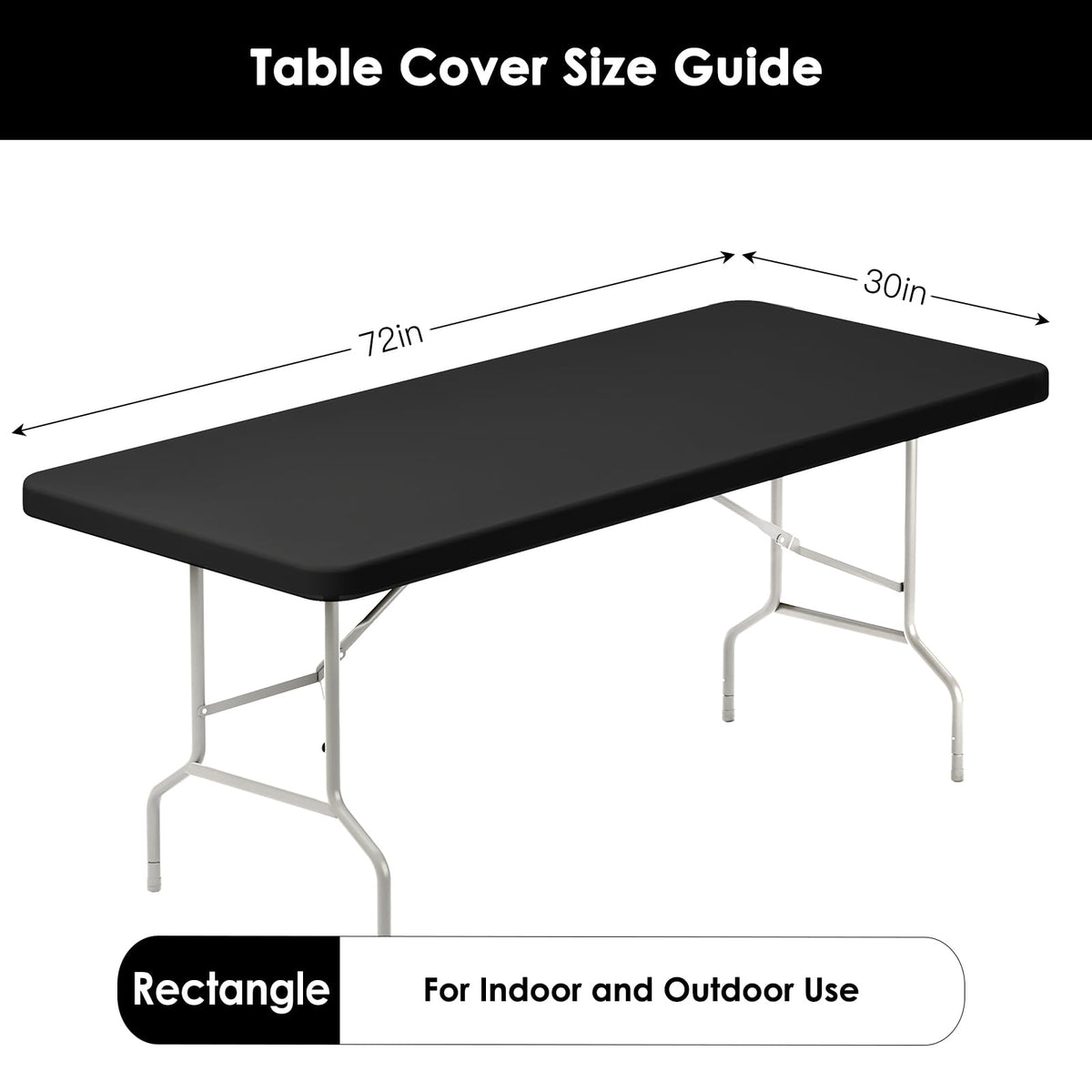 Fixwal rectangular spandex fitted tablecover in black for wrinkle-free setup