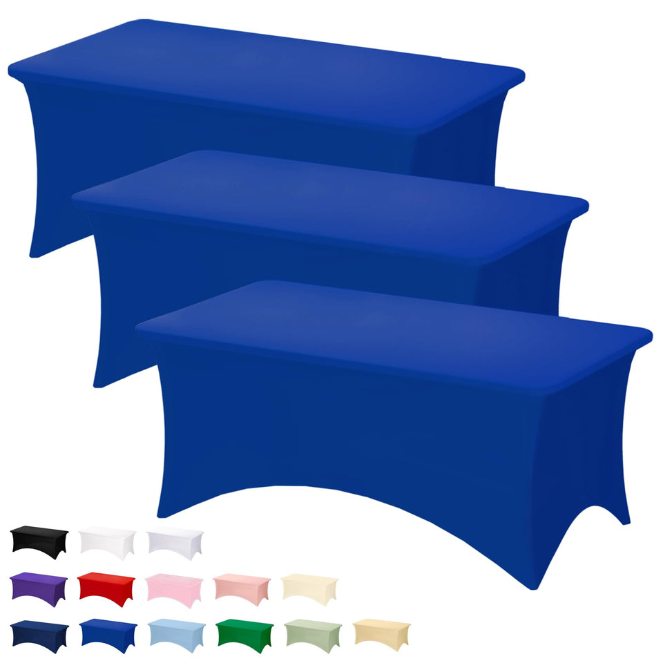 Fixwal royal blue 6ft tablecloth stretched for a clean, professional display.