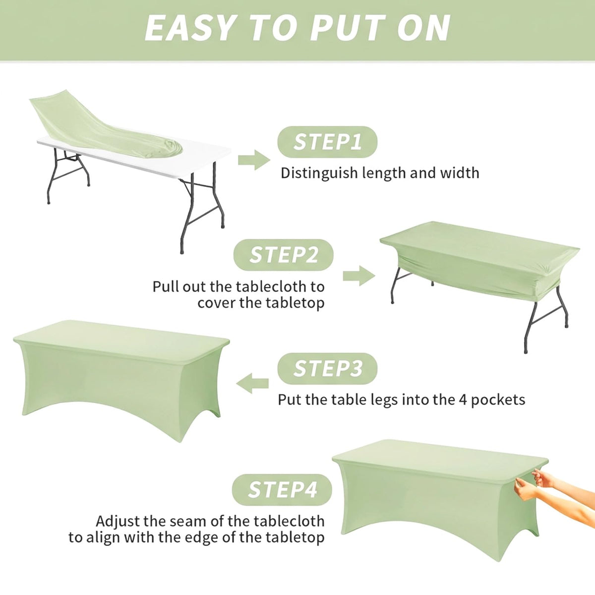 Fixwal sage-green tablecloth at a wedding or party setup with vibrant color.