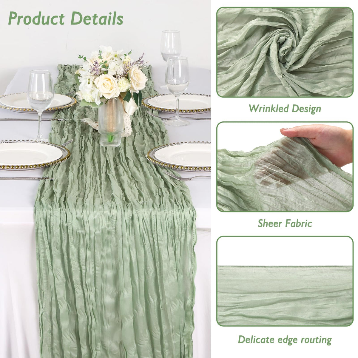 Soft translucent drape from Fixwal gauze runner enhances candlelit dining