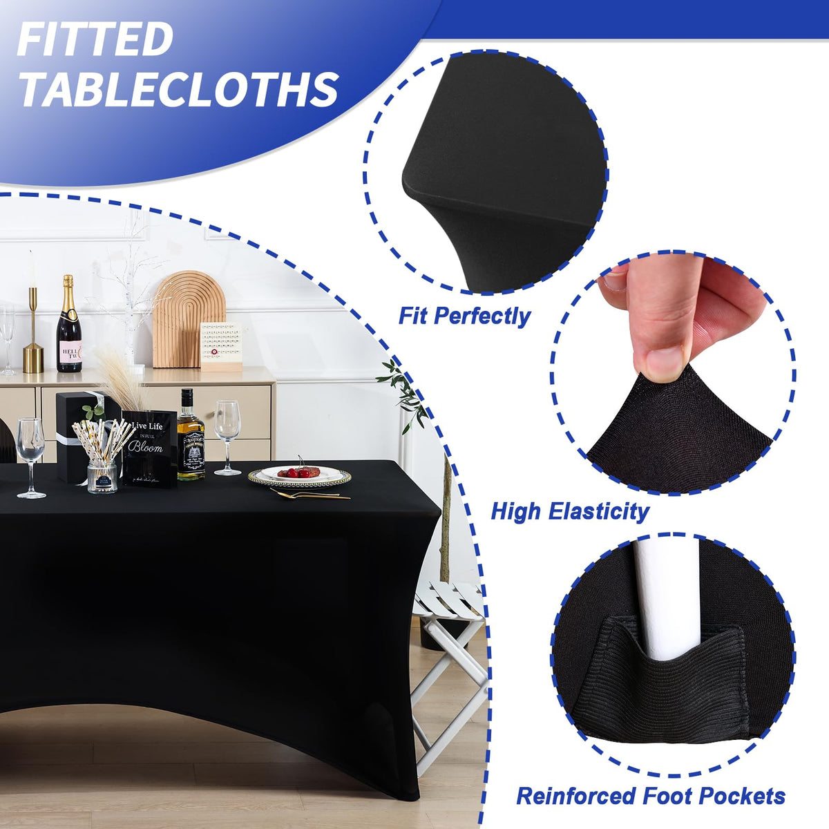 Fixwal spandex table cover provides a snug, wrinkle-free fit.