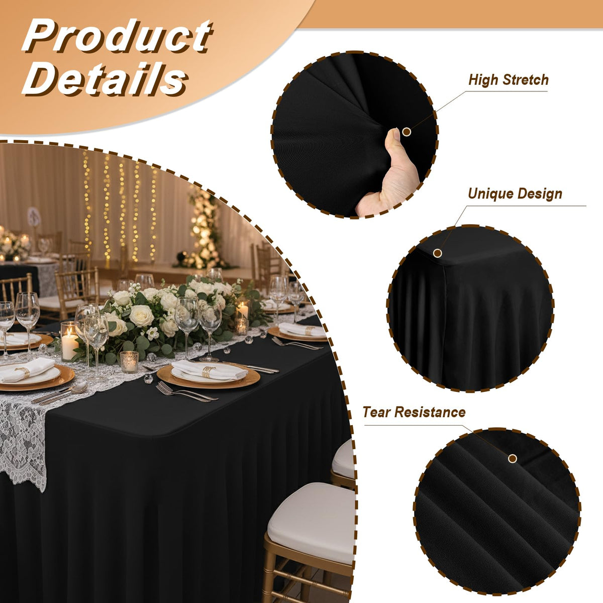 Fixwal spandex tablecloth cover setup, easy pull-on design for fast event dressing.