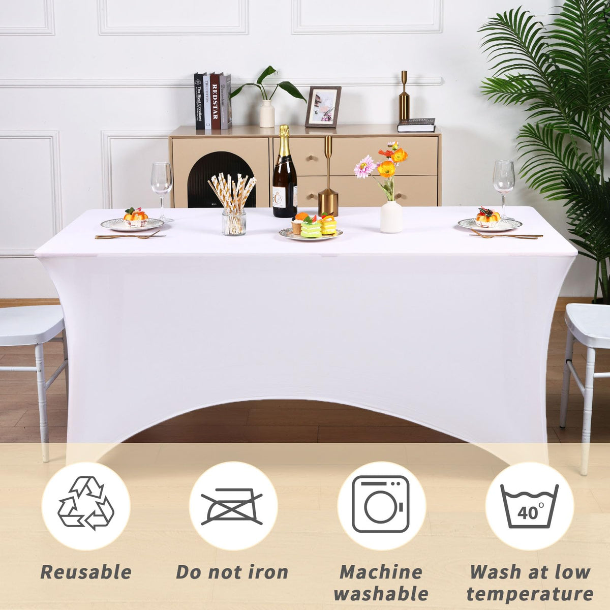 Fixwal table cover used in an indoor and outdoor event setup
