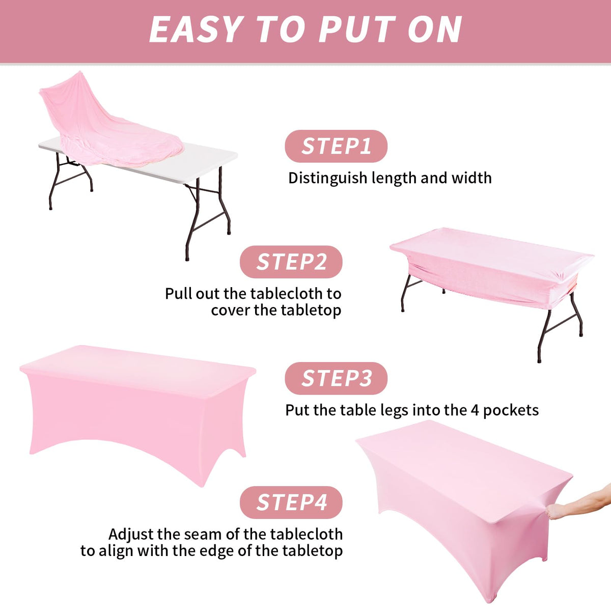 Fixwal tablecloth with reinforced leg pockets protects legs and prevents shifting.