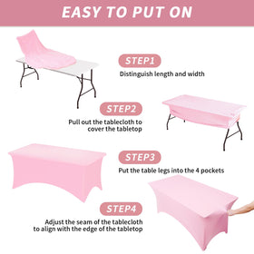 Fixwal tablecloth with reinforced leg pockets protects legs and prevents shifting.
