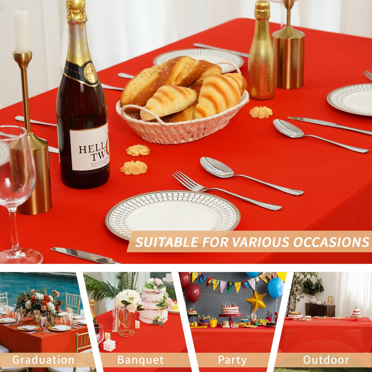Fixwal red tablecloth suitable for trade shows and weddings.