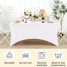 Wedding reception setup using Fixwal spandex cover for a wrinkle-resistant presentation.