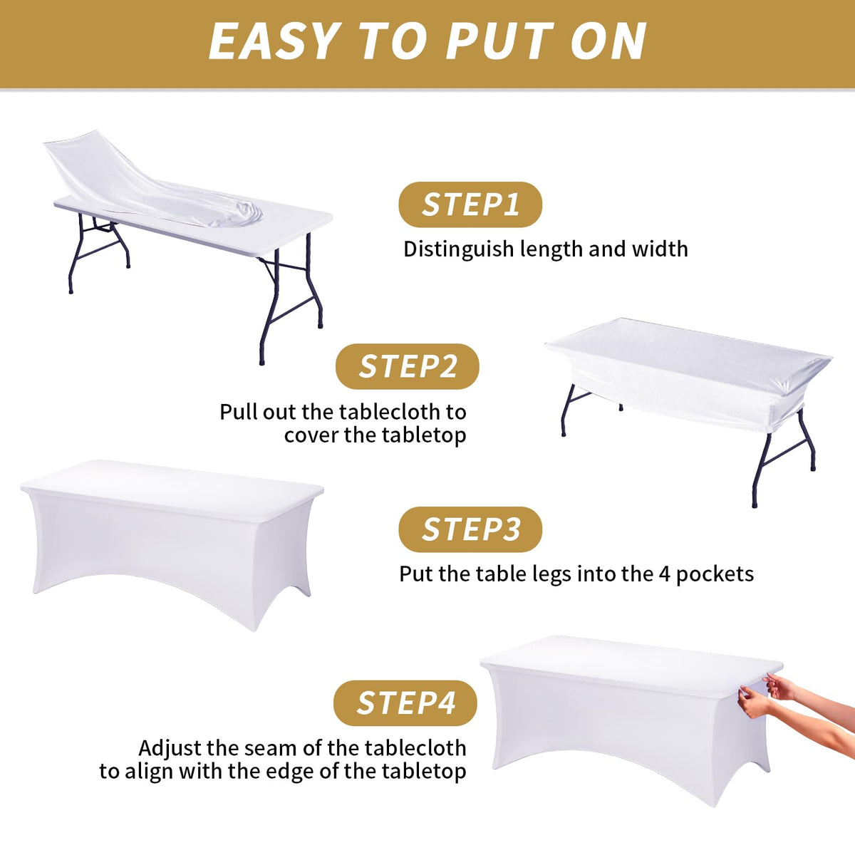 Fixwal trade show white table cover showing easy installation and secure fit