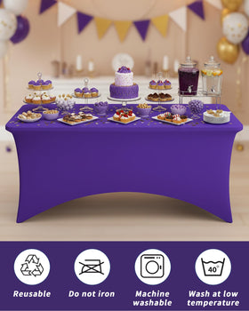 Fixwal wedding dining tablecloth adds vibrant purple color to reception.