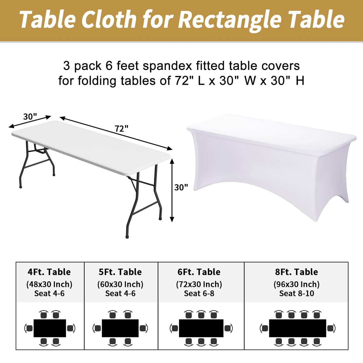 Fixwal white 6ft spandex table cover wedding decor on banquet setup