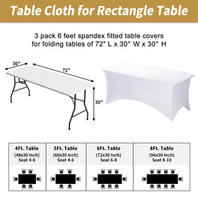 Fixwal white 6ft spandex table cover wedding decor on banquet setup