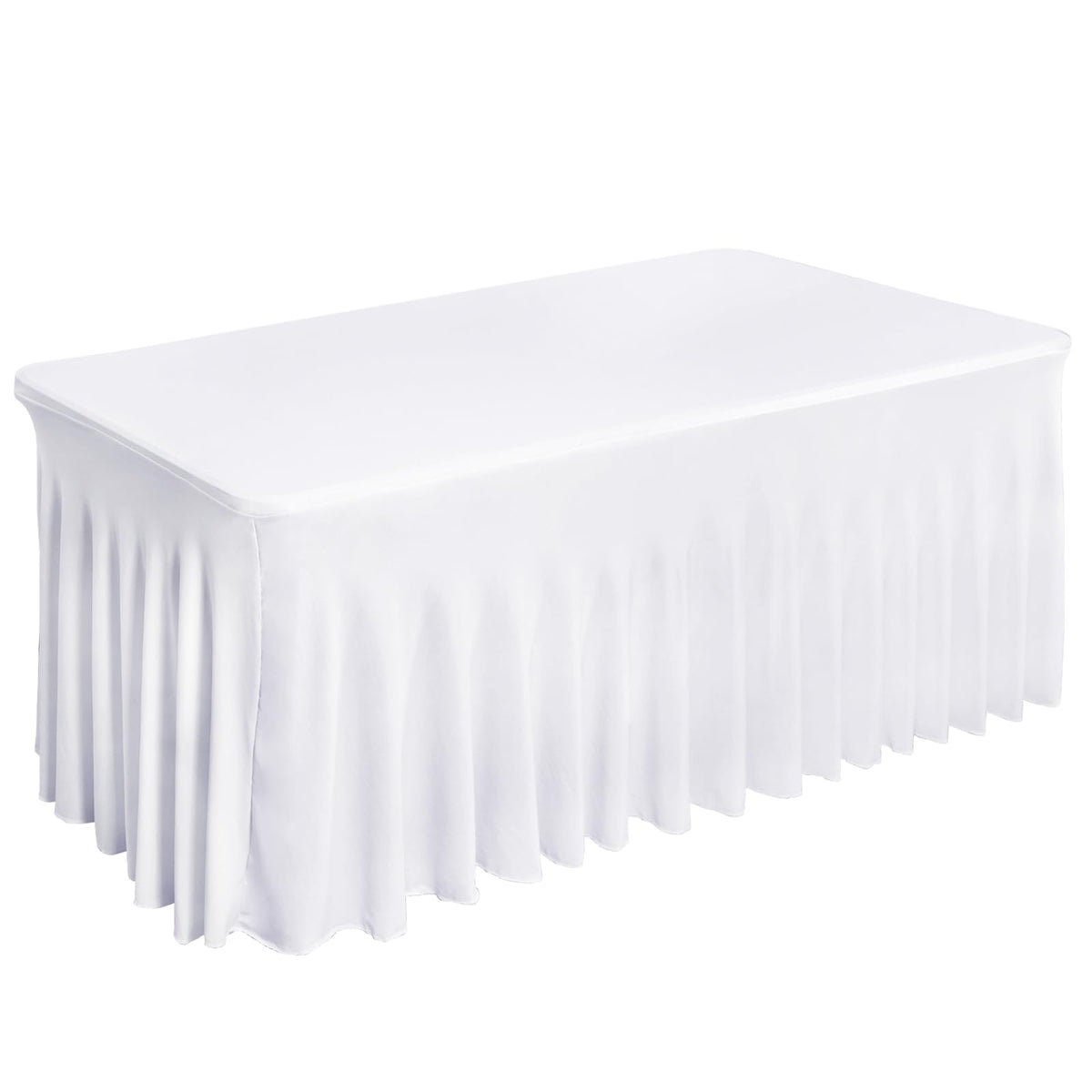 Fixwal white spandex tablecloth 6ft rectangular fits standard tables for a clean, elegant setup.