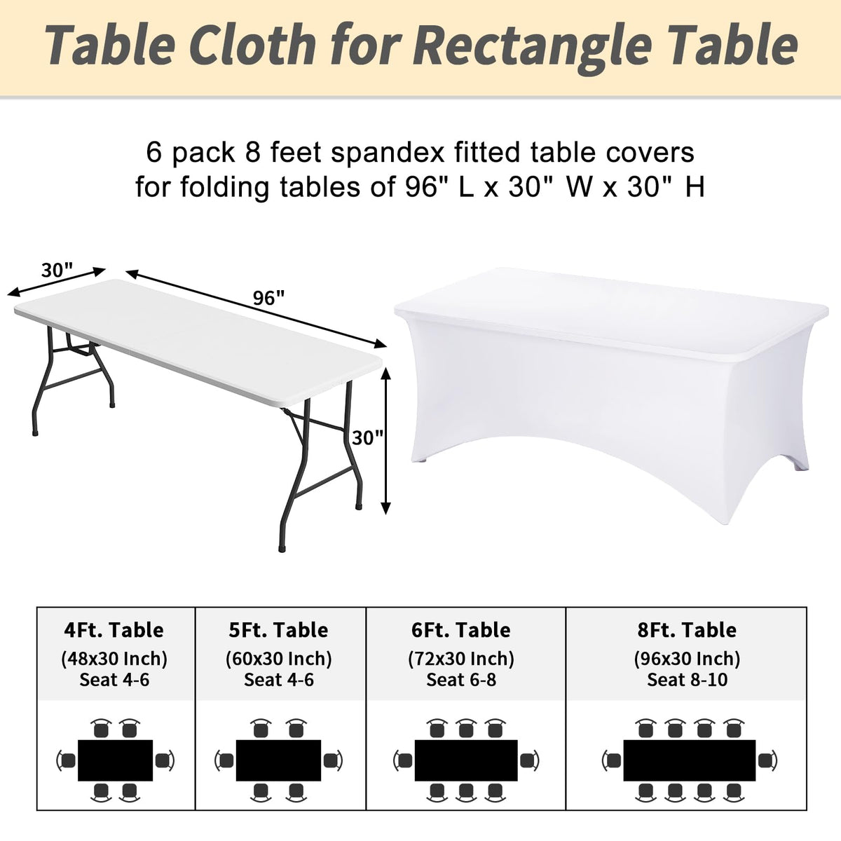 Fixwal white spandex tablecloth drapes neatly for a sleek banquet setup.