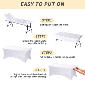 White 8ft spandex cover protects the table surface with a polished finish.