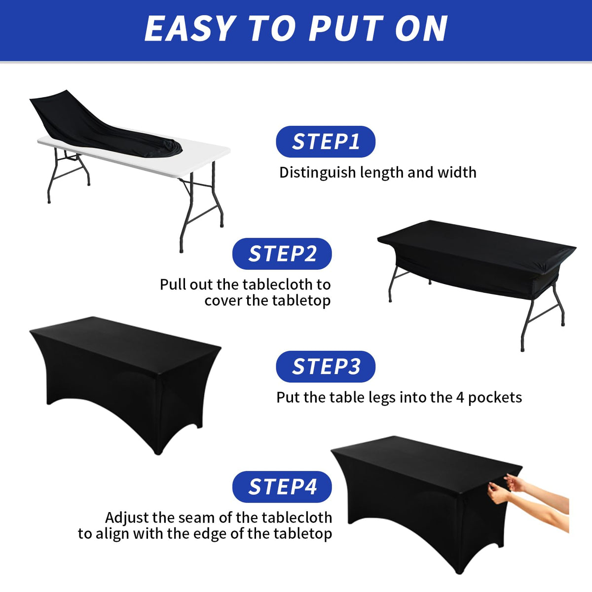 Fixwal wrinkle-resistant black tablecloth ideal for events.