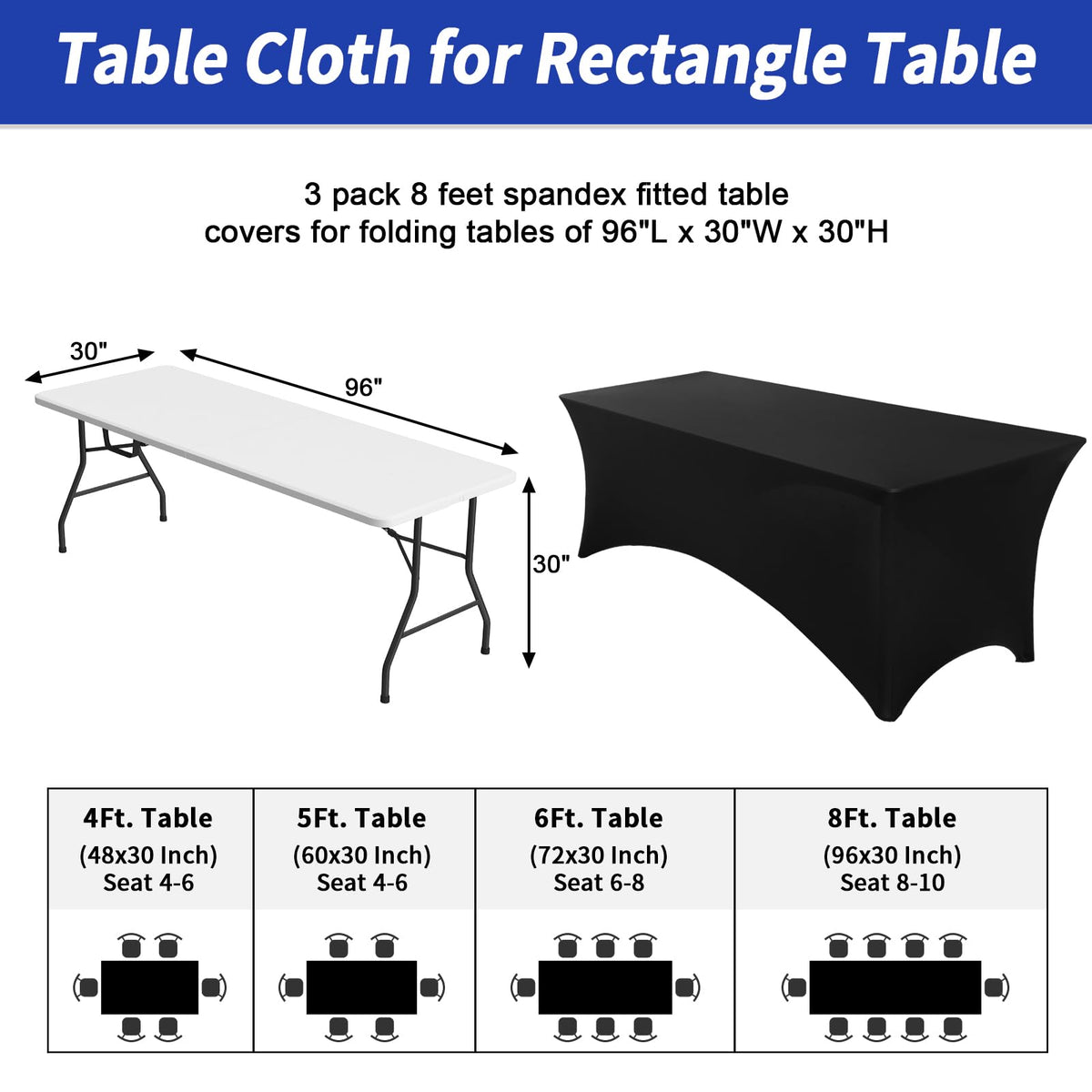 Fixwal wrinkle-resistant black tablecloth for a clean, polished appearance