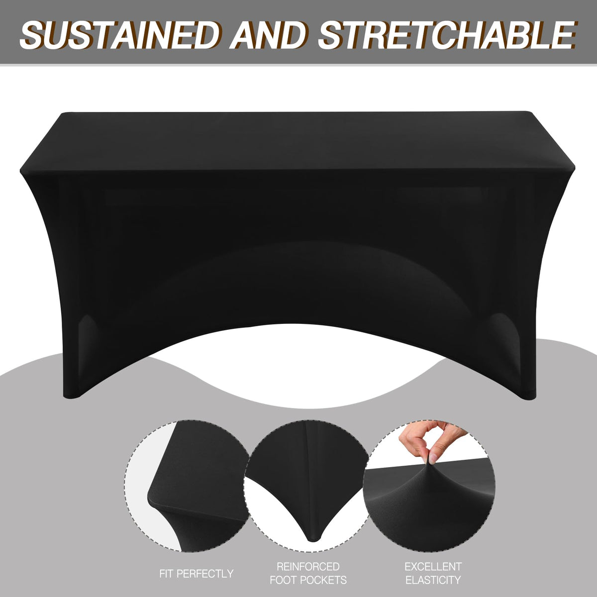 Fixwal wrinkle-resistant spandex tablecloth for folding tables keeps a smooth surface.