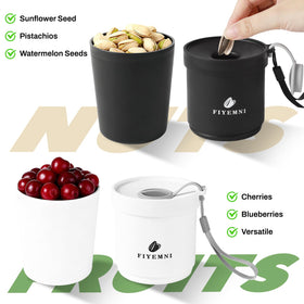 FIYEMNI versatile cup stores pistachios, seeds, and light snacks.