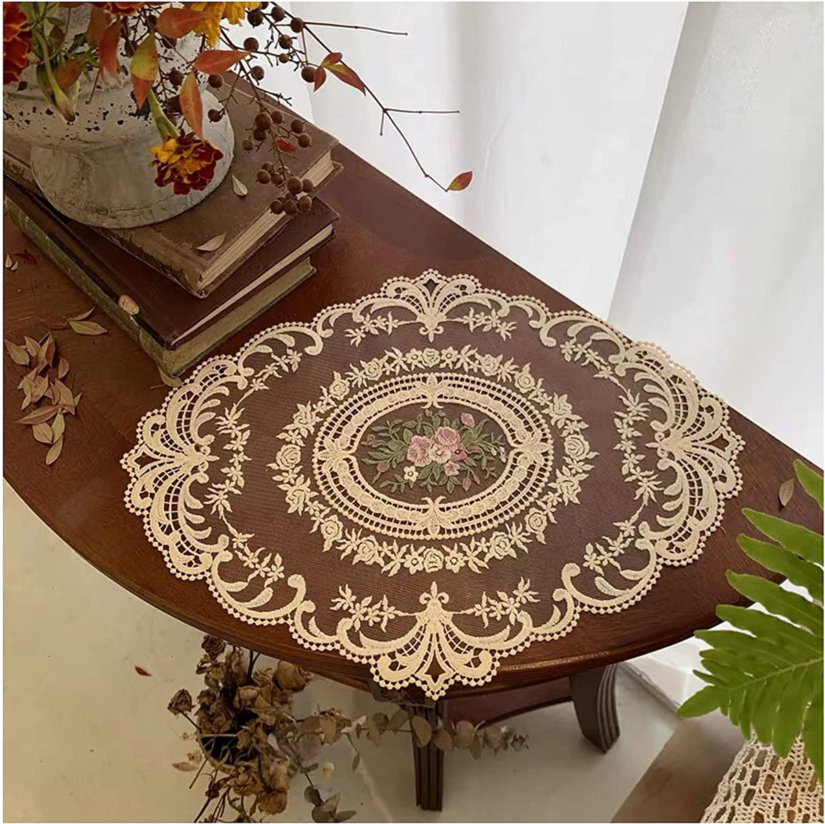Fiygor handmade embroidered table mats showcase crochet artistry and timeless sophistication.