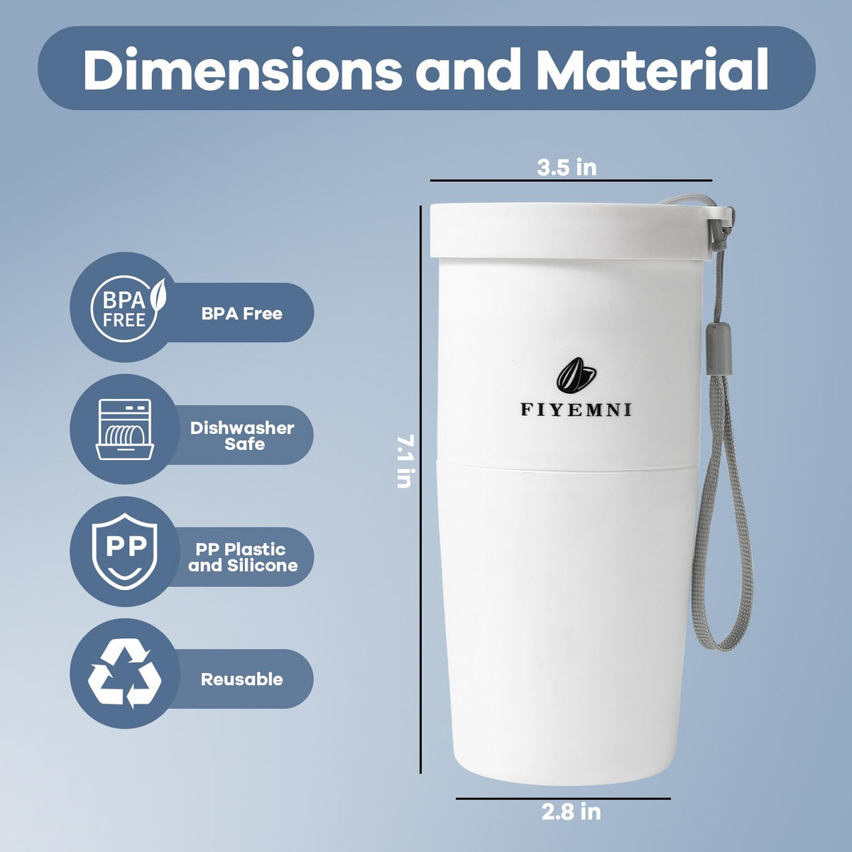 FIYEMNI seed cup dimensiones muestran tamaño compacto para snacks en movimiento