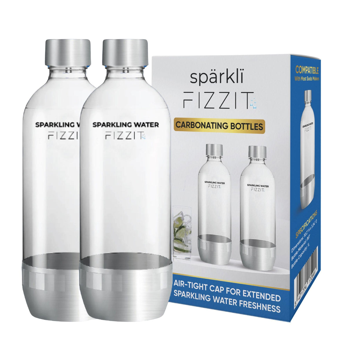 FIZZ IT bottle shown compatible with SodaStream and other brands