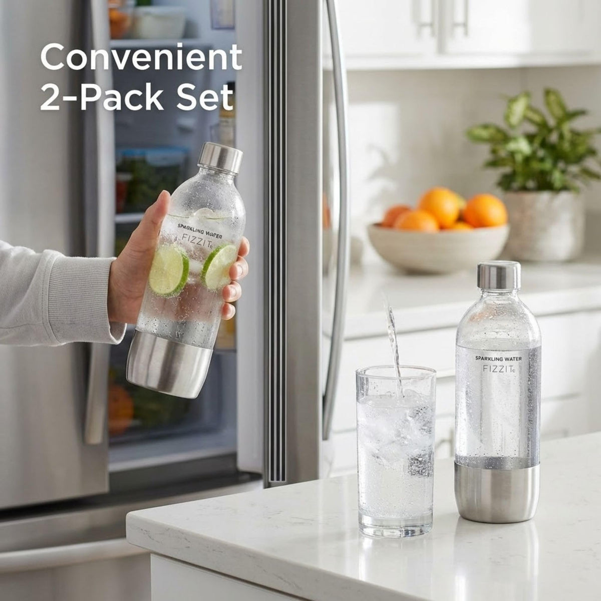 FIZZ IT stainless base and cap seal in CO2 for longer fizz
