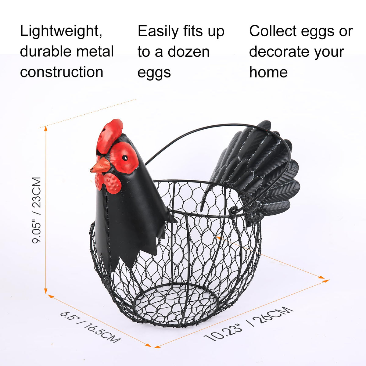 FJAXLJGYP chicken egg basket closeup highlights durable metal construction.