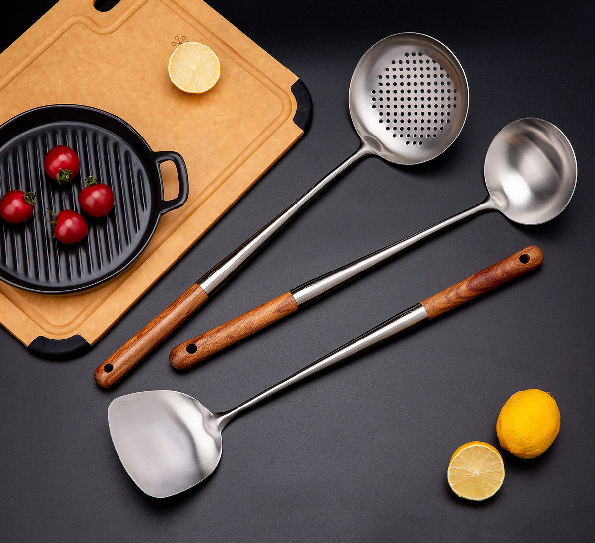 FJNATINH 304 stainless steel utensils showing durable construction.