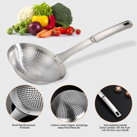 FJNATINH Skimmer Ladle with ergonomic handle for comfortable long use.