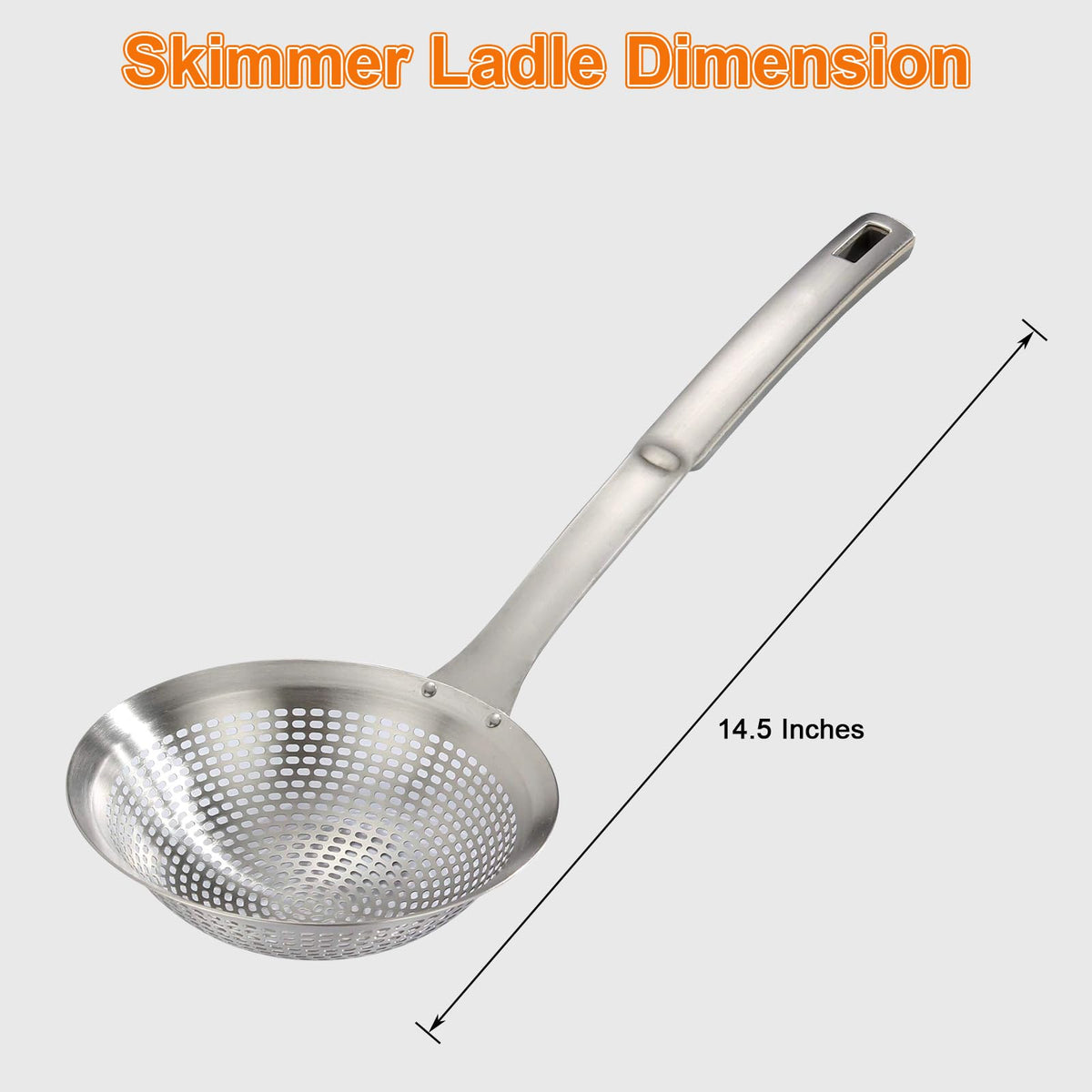 FJNATINH Skimmer Ladle with built-in hanging hole for easy storage.