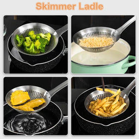 FJNATINH Ladle with mirror finish that cleans easily after cooking.