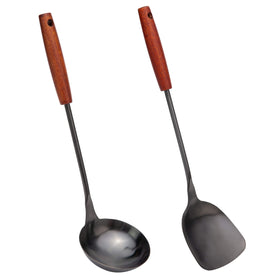 FJNATINH wok spatula set, 14–15 inch, comfortable grip for safe flipping.
