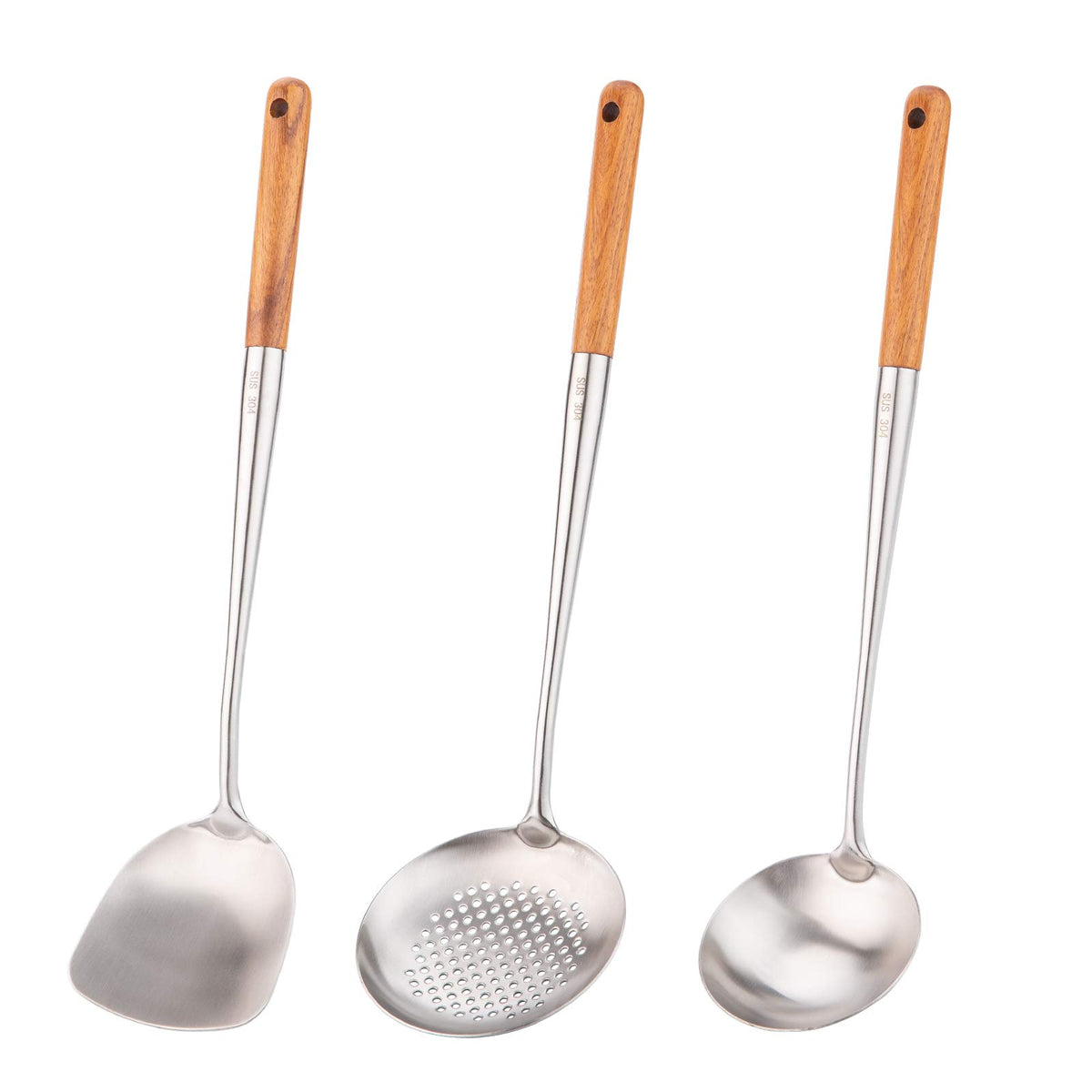 FJNATINH wok spatula with wood handle for comfortable, long‑reach cooking.