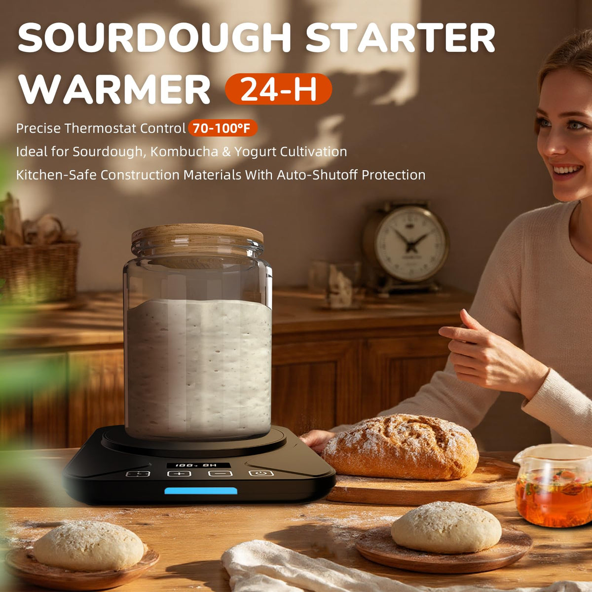 FJR Warmer Mat control panel shows easy temperature adjustments for dough readiness