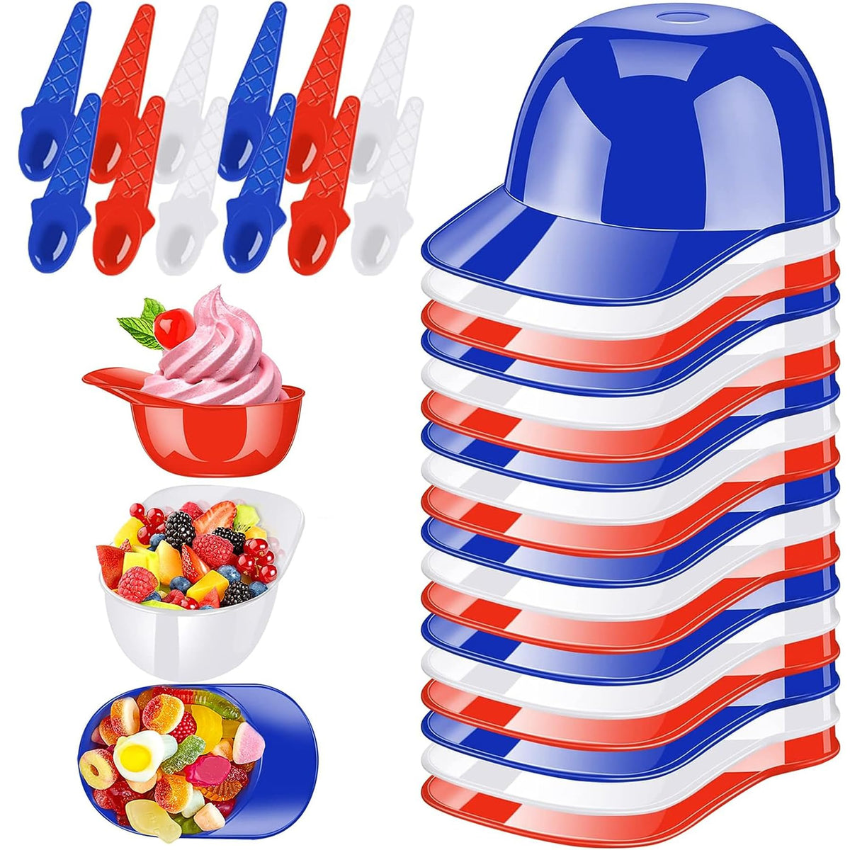 FJZZ baseball helmet bowls in red, white, blue for party desserts