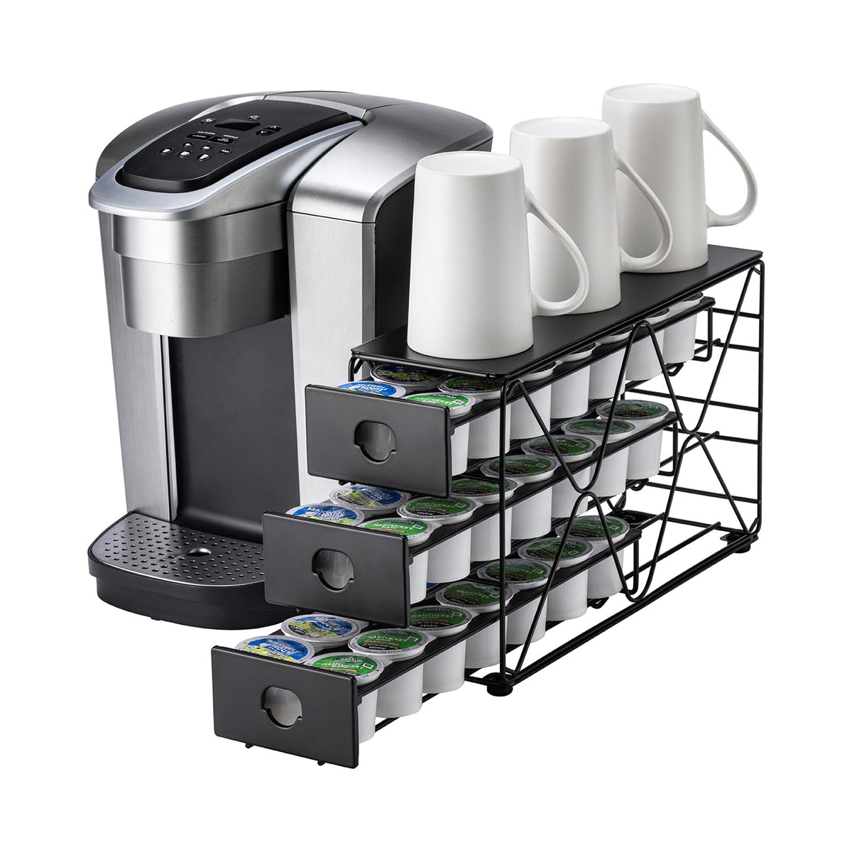 FlagShip 3-tier K Cup Holder top view keeps coffee pods organized and within reach.