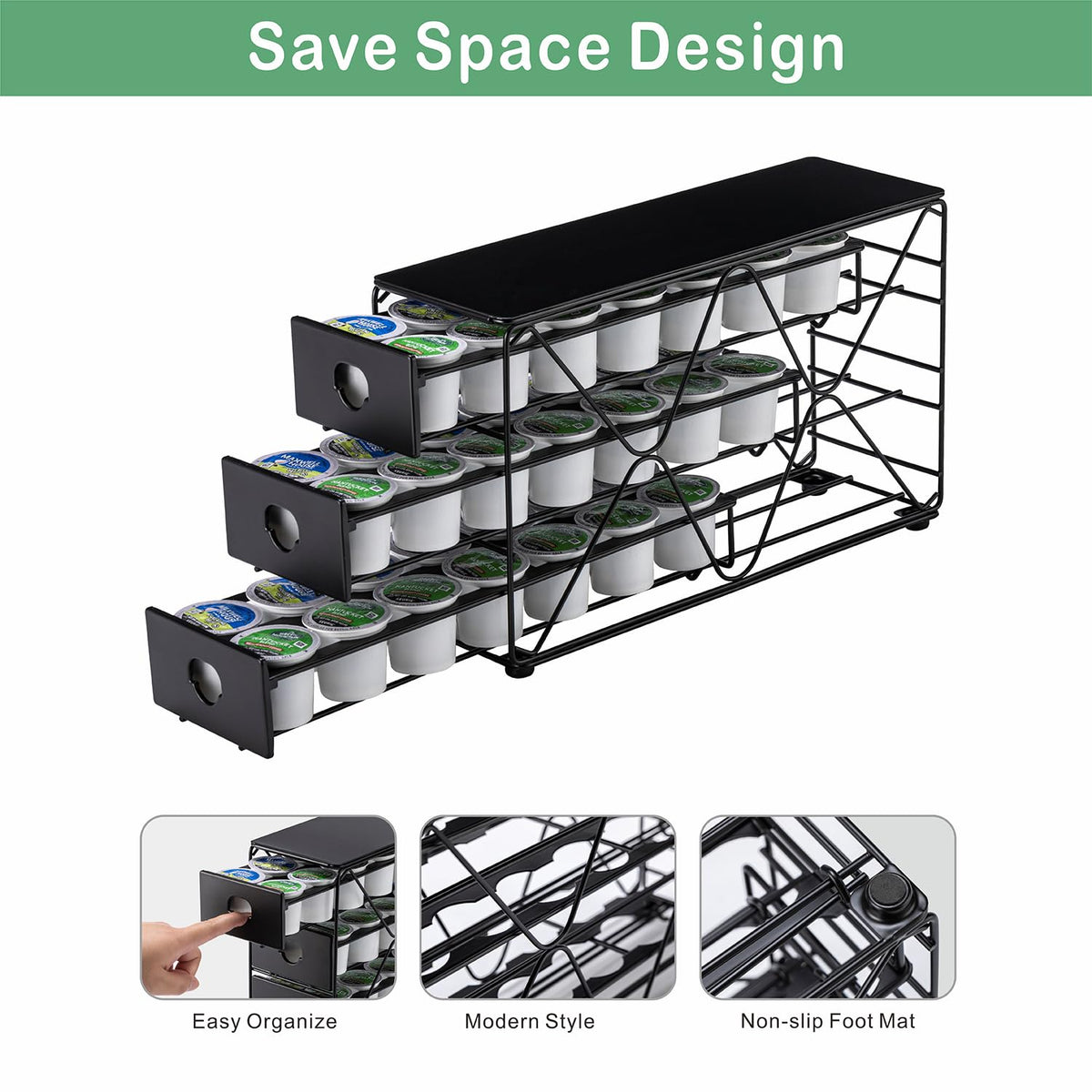FlagShip K Cup Holder drawer open reveals easy pod access.