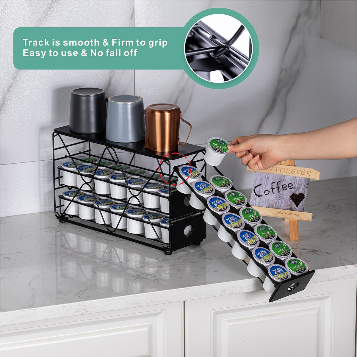 FlagShip K Cup Holder pods stacked neatly in a 3-tier rack.