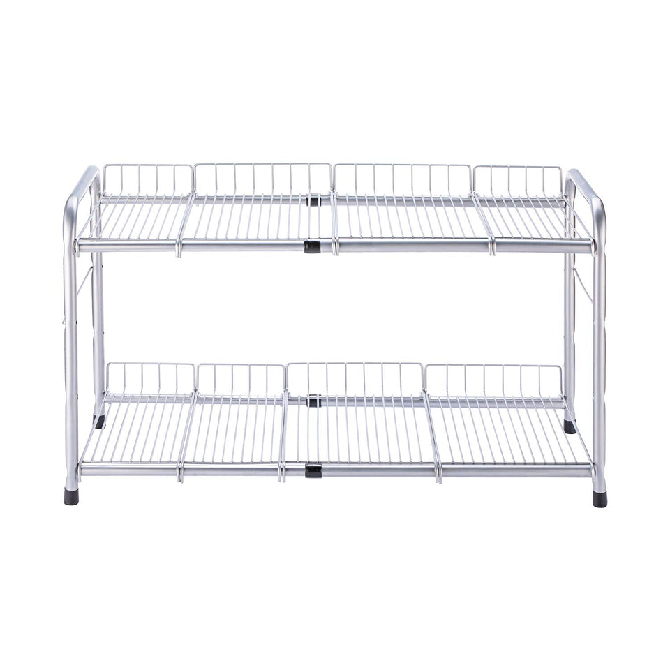 FlagShip under-sink 2-tier expandable shelf saves space with adjustable width.