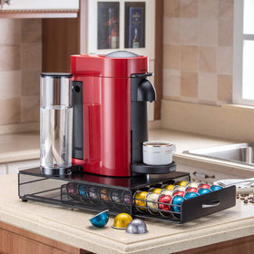 FlagShip Vertuo Pod Drawer mesh shelves keep capsules organized and breathable.