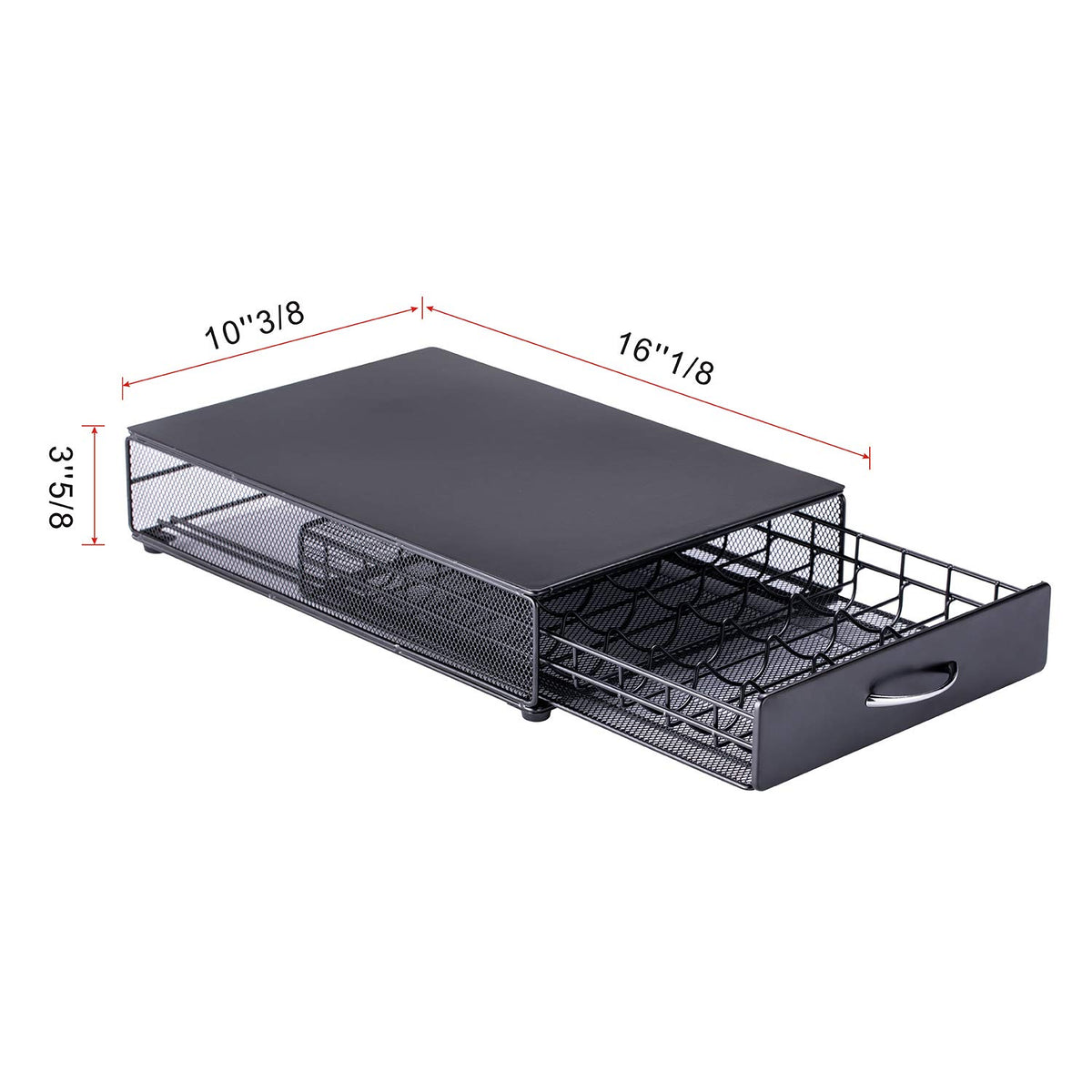 FlagShip Vertuo Pod Drawer under coffee machine demonstrates space-saving placement.