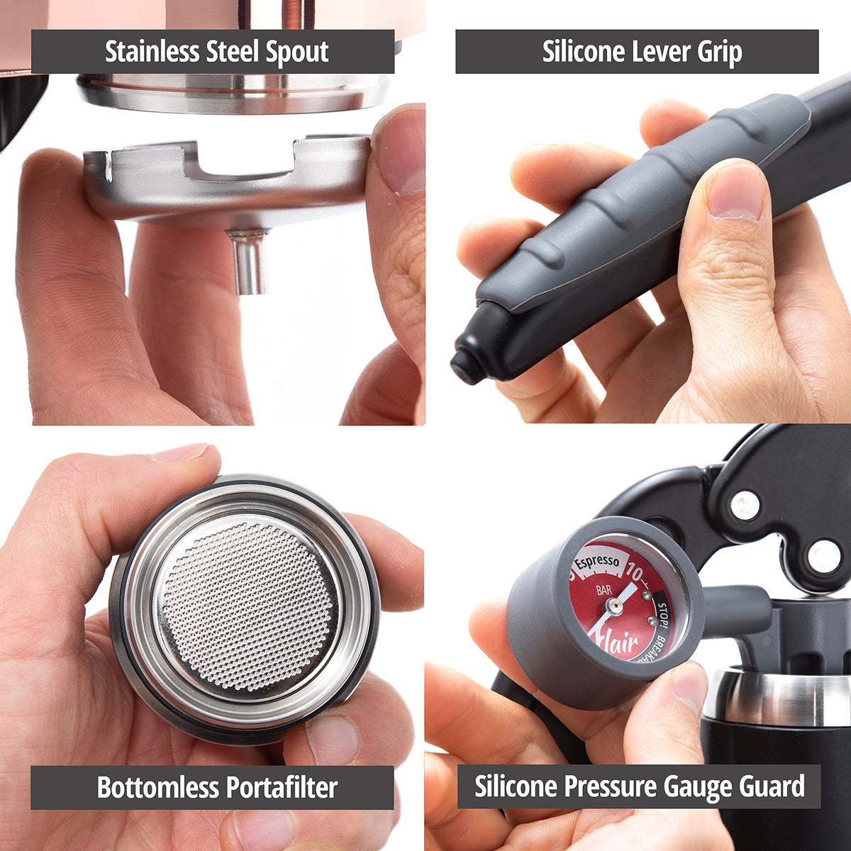 Flair PRO 3 pressure gauge close-up aiding precise extraction.