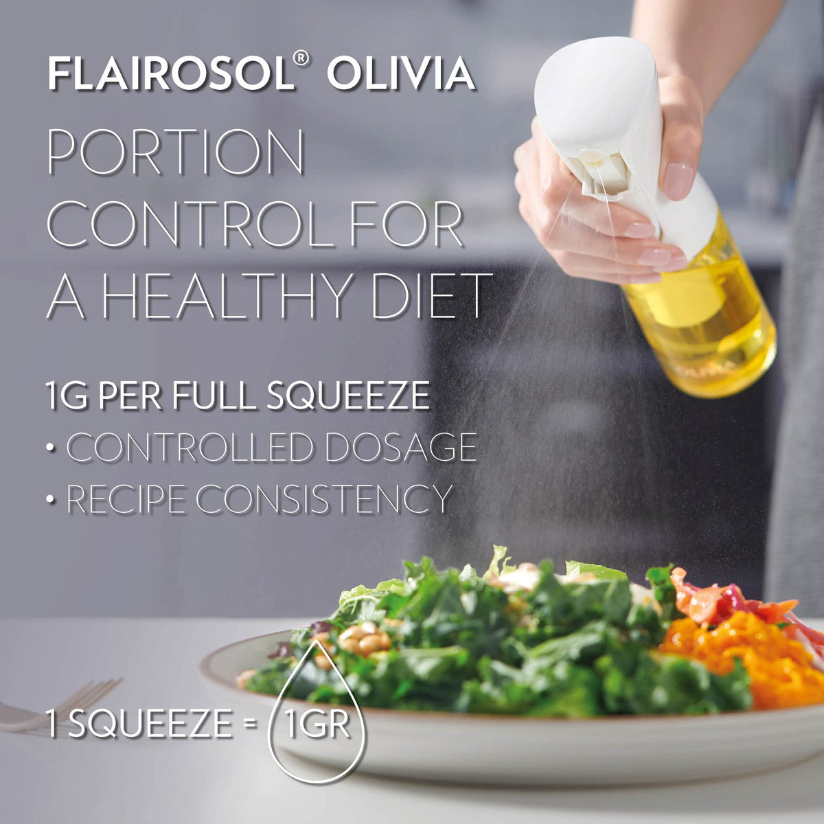 FLAIROSOL Olivia ergonomic handle enables easy spraying.